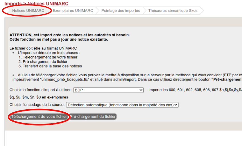 Sélectionner le format d'importation