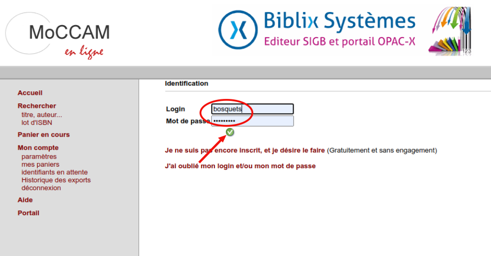 Saisir les identifiants