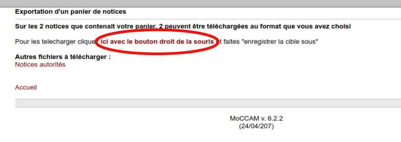 Le nombre de notices exportables s'affiche