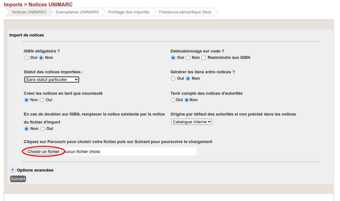 Vérifier les paramètres d'importation