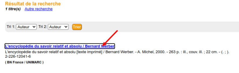 Cliquer sur le titre souhaité