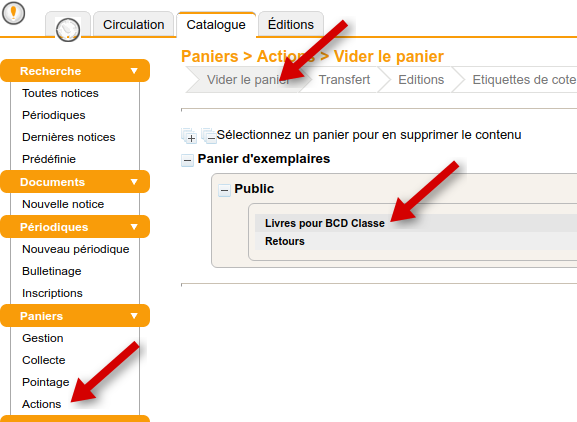 Sélection du panier