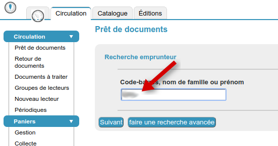 Sélectionner l'emprunteur