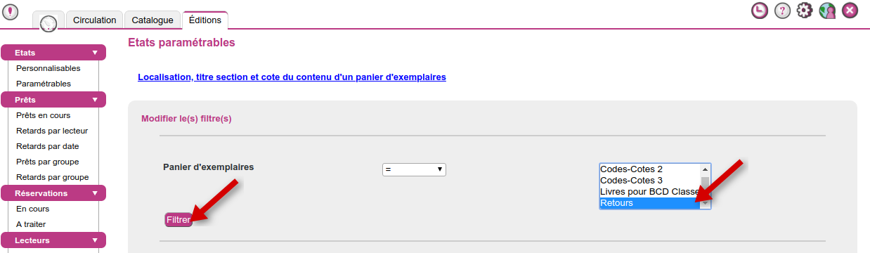 Sélection du panier