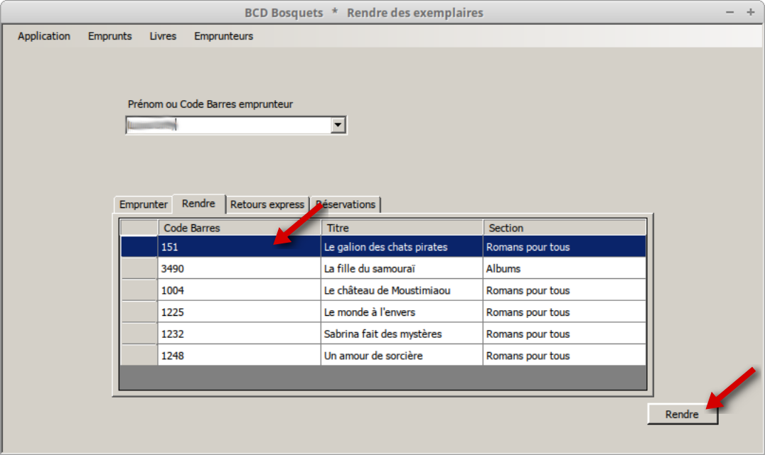 Sélectionner l'emprunteur