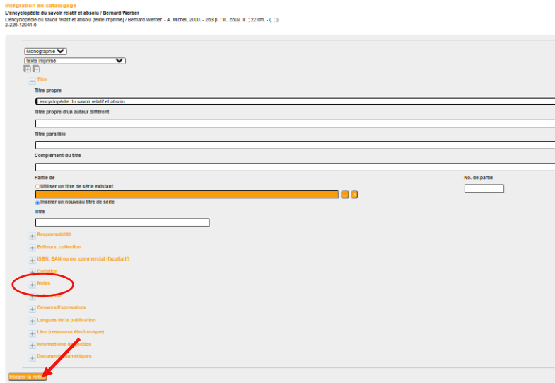 Vérifier les données avant d'intégrer la notice